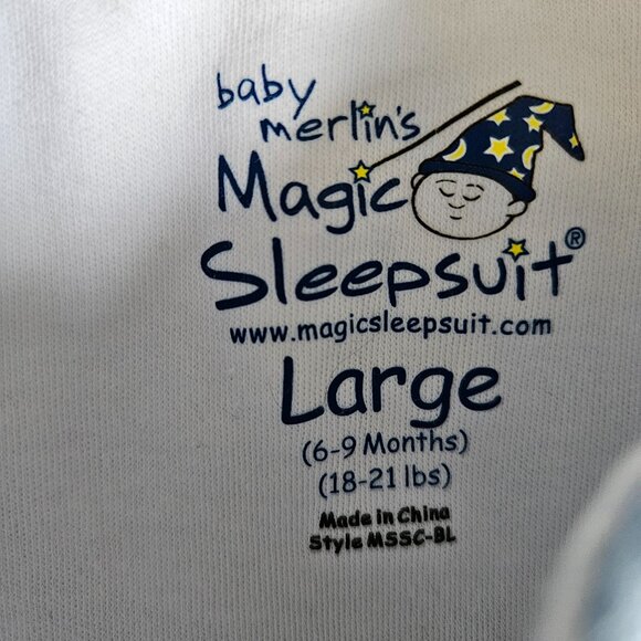 Baby Merlin's Magic Sleepsuit Blue Infant Sleeper Pajama Large 6-9 Mo 18-21 lbs - Picture 4 of 6